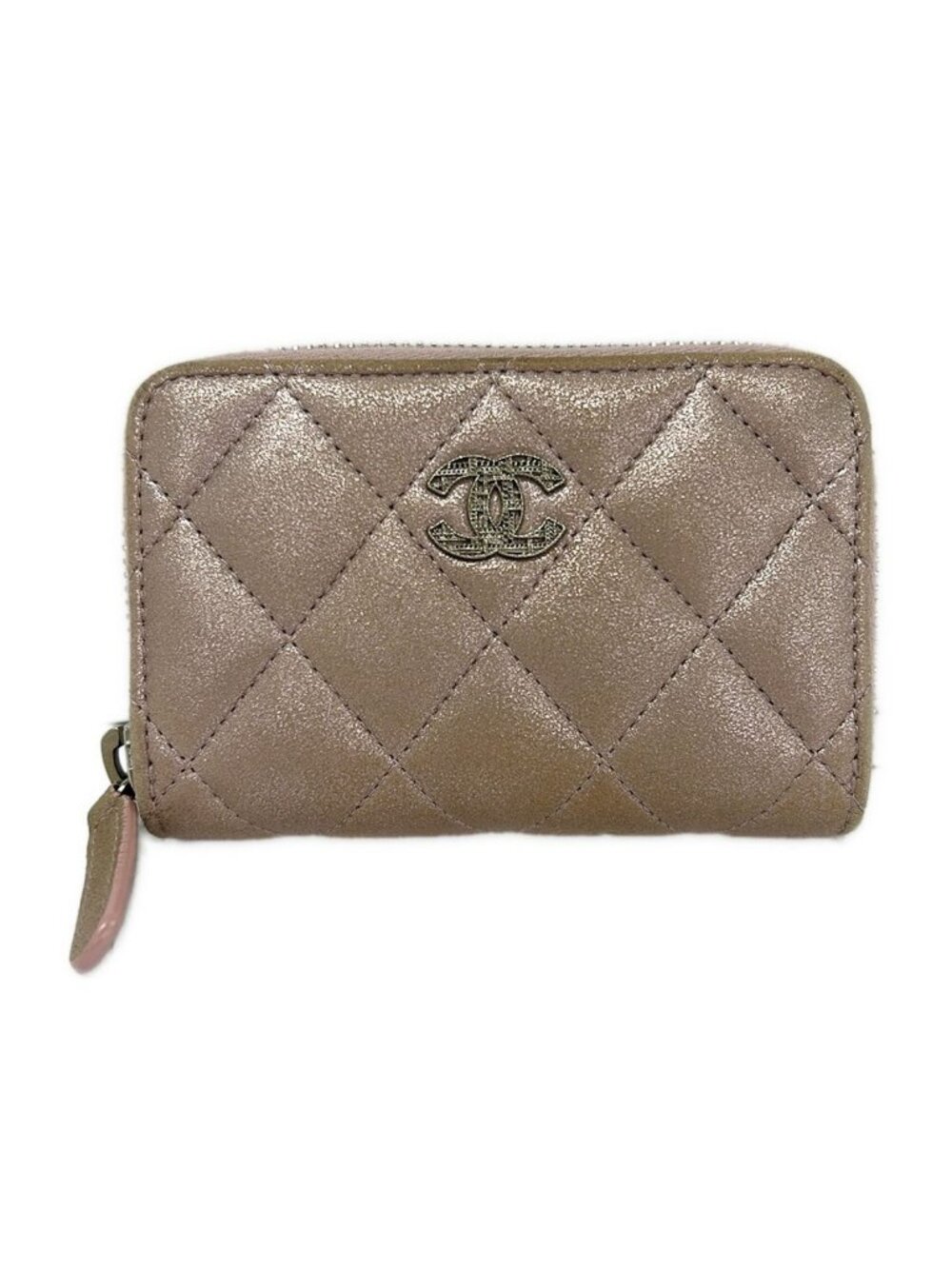 Chanel Coin Purse Quilted Pink Silver Zip Around Lambskin